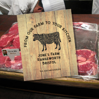 Farm Fresh Beef Sticker | Rustic Cow Logo Label  台座サイン