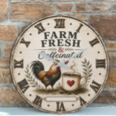 Farm Fresh & Caffeinated Rustic Rooster Coffee ラージ壁時計