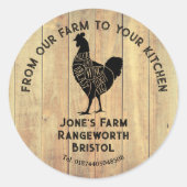 Farm Fresh Chicken Sticker | Rustic Hen Logo Label ラウンドシール (正面)