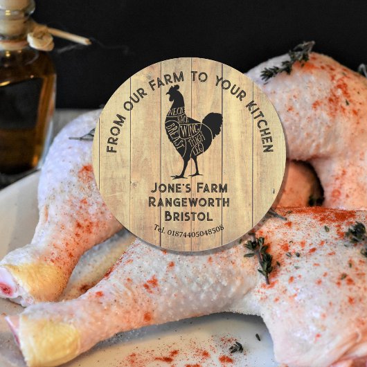 Farm Fresh Chicken Sticker | Rustic Hen Logo Label ラウンドシール