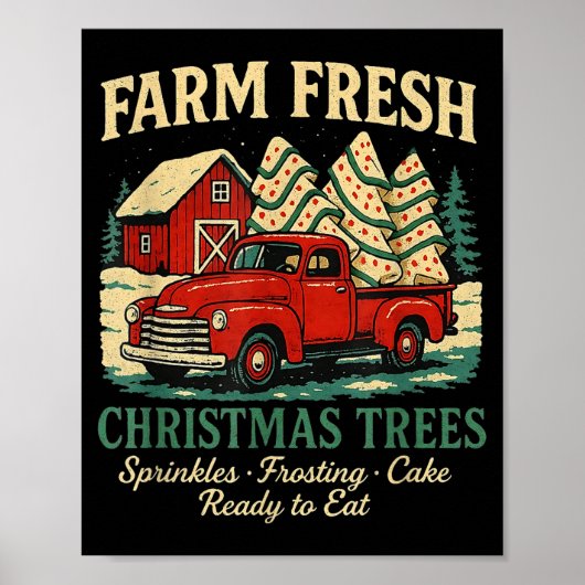 Farm Fresh Debbie Christmas Cake Retro Red Truck H ポスター (正面)