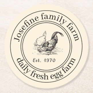 Farm Fresh Eggs Chicken Coop Rustic Country Farm ラウンドペーパーコースター