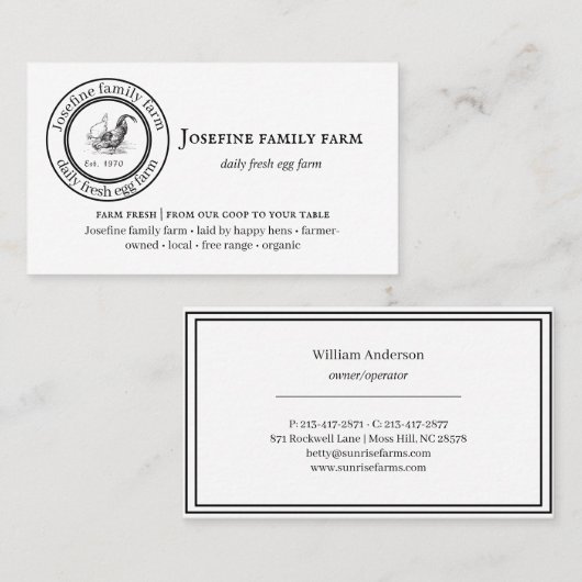 Farm Fresh Eggs Chicken Coop Rustic Country Farm 名刺 (正面/裏面)