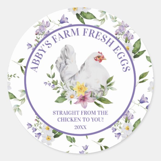 Farm Fresh Eggs Chicken Floral ラウンドシール (正面)