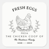 Farm Fresh Eggs Custom Name label, Egg Carton スクエアシール (正面)