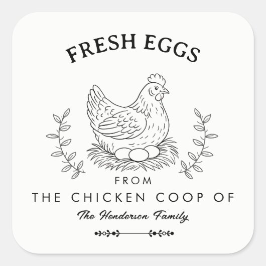 Farm Fresh Eggs Custom Name label, Egg Carton  スクエアシール (正面)