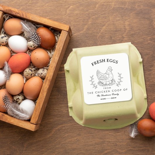 Farm Fresh Eggs Custom Name label, Egg Carton スクエアシール