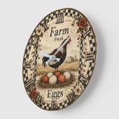 Farm Fresh Eggs Rustic Nest Vintage Farmhouse ラージ壁時計 (傾斜)