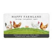 Farm Fresh Eggs | Watercolor Chickens Grass Field ラベル (正面)