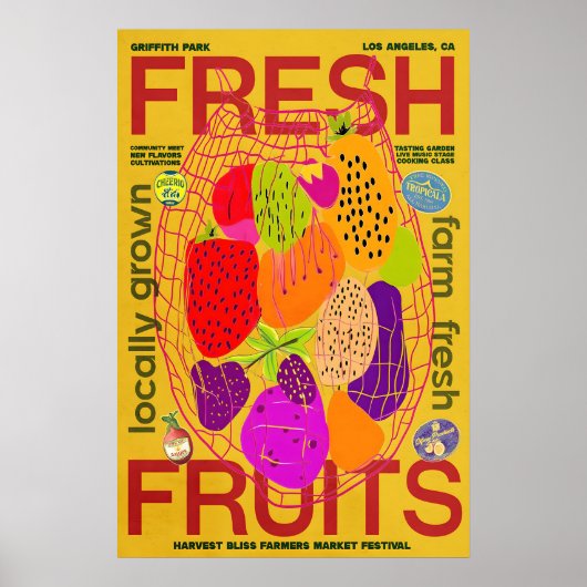 Farm Fresh Fruits Poster Retro Farmers Market ポスター (正面)