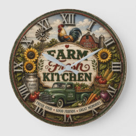 Farm Fresh Kitchen Vintage Country Farmhouse ラージ壁時計