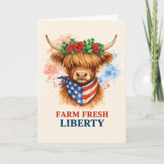 Farm Fresh Liberty Highland Cow Patriotic USA Art カード