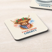 Farm Fresh Liberty Highland Cow Patriotic USA Art コースター (左側)