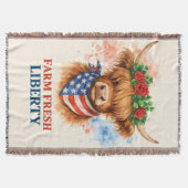 Farm Fresh Liberty Highland Cow Patriotic USA Art スローブランケット (正面)