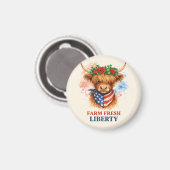 Farm Fresh Liberty Highland Cow Patriotic USA Art マグネット (正面/裏面)
