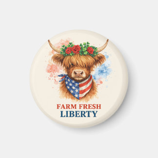 Farm Fresh Liberty Highland Cow Patriotic USA Art マグネット