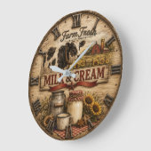 Farm Fresh Milk & Cream Rustic Dairy Farm ラージ壁時計 (傾斜)