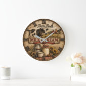 Farm Fresh Milk & Cream Rustic Dairy Farm ラージ壁時計 (ホーム)