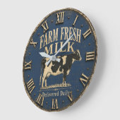 Farm Fresh Milk Delivered Daily Rustic Dairy Farm ラージ壁時計 (傾斜)