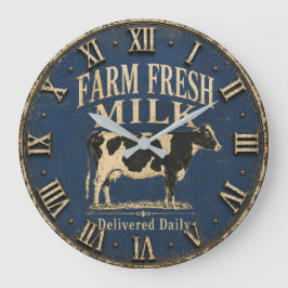 Farm Fresh Milk Delivered Daily Rustic Dairy Farm ラージ壁時計