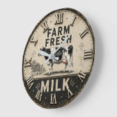 Farm Fresh Milk Vintage Dairy Farmhouse ラージ壁時計 (傾斜)