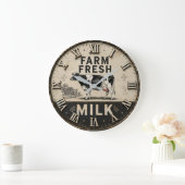 Farm Fresh Milk Vintage Dairy Farmhouse ラージ壁時計 (ホーム)
