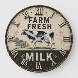 Farm Fresh Milk Vintage Dairy Farmhouse ラージ壁時計