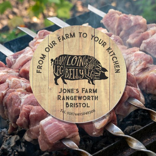 Farm Fresh Pork Sticker | Rustic Pig Logo Label  ラウンドシール