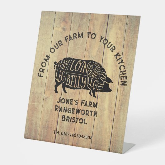 Farm Fresh Pork Sticker – Rustic Pig Logo Label –  台座サイン (正面)