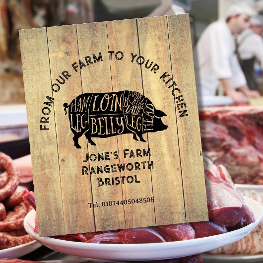 Farm Fresh Pork Sticker – Rustic Pig Logo Label –  台座サイン