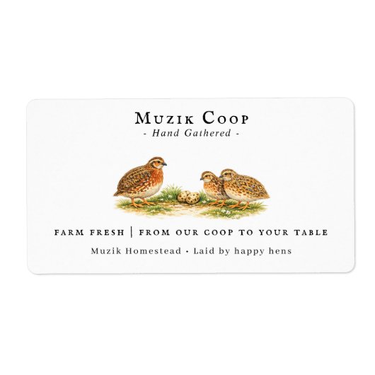Farm Fresh Quail Eggs | Monogram Egg Carton ラベル (正面)