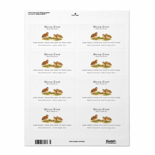 Farm Fresh Quail Eggs | Monogram Egg Carton ラベル (フルシート)