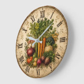 Farm Fresh Vegetables Rustic Farmhouse Kitchen ラージ壁時計 (傾斜)
