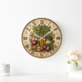 Farm Fresh Vegetables Rustic Farmhouse Kitchen ラージ壁時計 (ホーム)