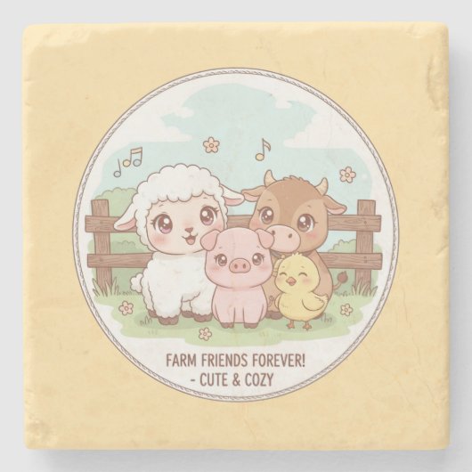 Farm friends forever - cute & cozy ストーンコースター (正面)