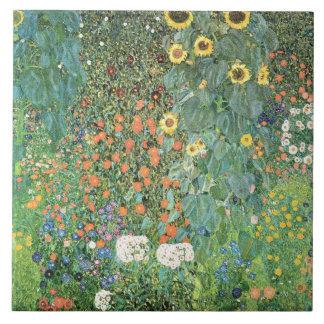 Farm garden with sunflowers by Gustav Klimt タイル