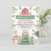 Farm Green Tractor Oink Baa Moo 2nd Birthday 招待状 (スタンド正面)