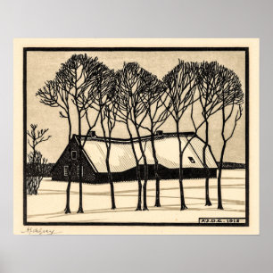 Farm in the snow - Julie de Graag Poster ポスター