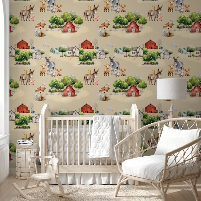 Farm Land Beige Repeating Seamless Country Pattern 壁紙 (キッズ)