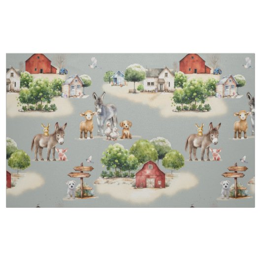 Farm Land Large Image Pattern ファブリック (ファットクウォーター)