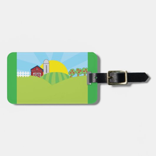 Farm Landscape Red Barn Silo Apple Trees ラゲッジタグ (正面横)
