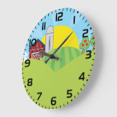 Farm Landscape Red Barn Silo Apple Trees ラージ壁時計 (傾斜)