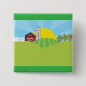 Farm Landscape Red Barn Silo Apple Trees 缶バッジ (正面)