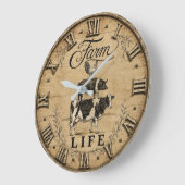 Farm Life Rustic Vintage Farm Animals Farmhouse ラージ壁時計 (傾斜)