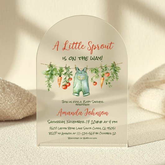 Farm Little Sprout Clothesline Baby Shower Arch アクリル招待状