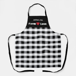 Farm Love Custom Black White Check エプロン