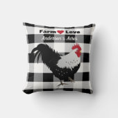 Farm Love Custom Rooster Black White Check クッション (正面)
