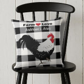 Farm Love Custom Rooster Black White Check クッション
