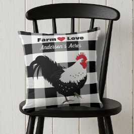 Farm Love Custom Rooster Black White Check クッション