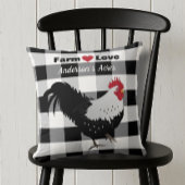 Farm Love Custom Rooster Black White Check クッション
